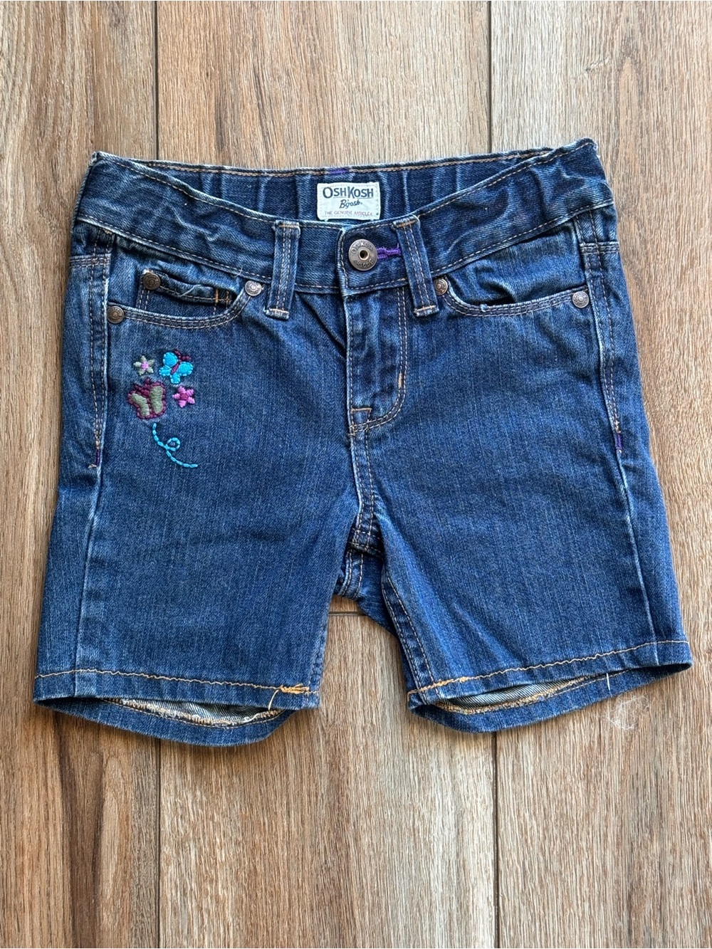 OshKosh B'gosh Dark Blue Denim Shorts with Floral Embroidery